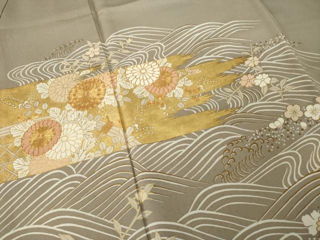 平和屋着物●創業460年・千總　色留袖　駒刺繍　立波草花文　金彩　正絹　逸品　AABH9986ck_3