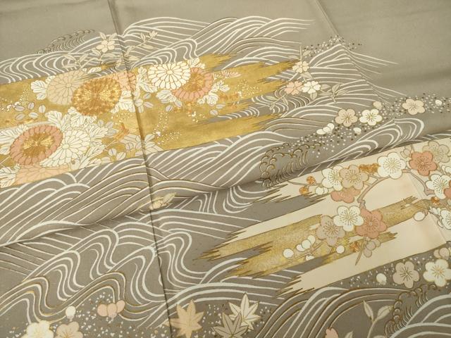 平和屋着物●創業460年・千總　色留袖　駒刺繍　立波草花文　金彩　正絹　逸品　AABH9986ck_4