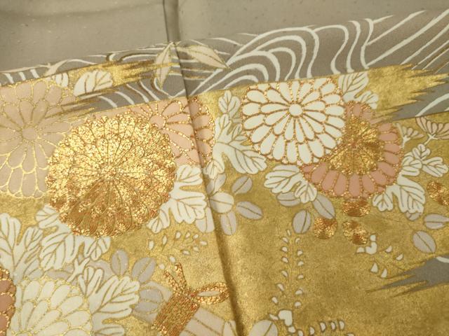平和屋着物●創業460年・千總　色留袖　駒刺繍　立波草花文　金彩　正絹　逸品　AABH9986ck_5