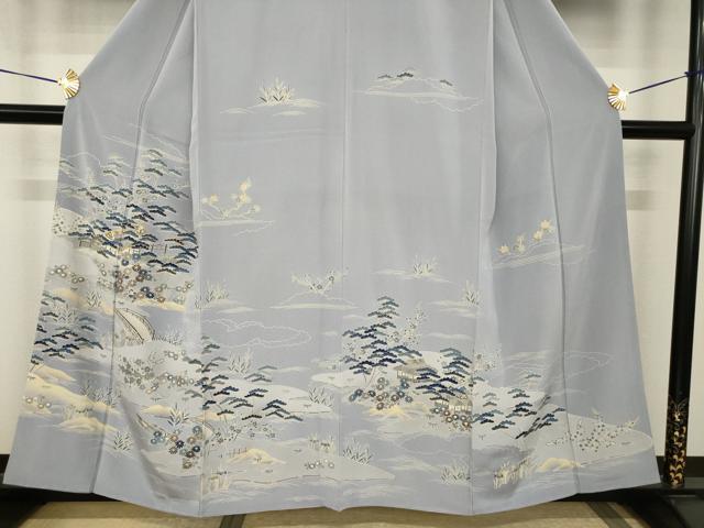 平和屋着物●訪問着　友禅　駒刺繍　風景松文　金彩　正絹　逸品　AABH9992ck_2