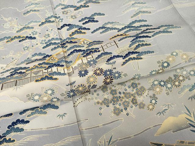 平和屋着物●訪問着　友禅　駒刺繍　風景松文　金彩　正絹　逸品　AABH9992ck_4