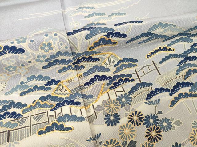 平和屋着物●訪問着　友禅　駒刺繍　風景松文　金彩　正絹　逸品　AABH9992ck_5