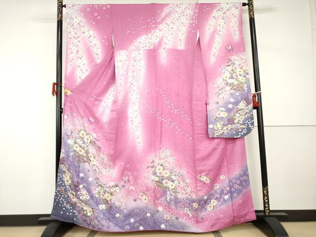 平和屋着物●豪華振袖　刺繍　花車舞蝶文　暈し染め　金糸　金彩　正絹　逸品　AABI0008cs 28,730円