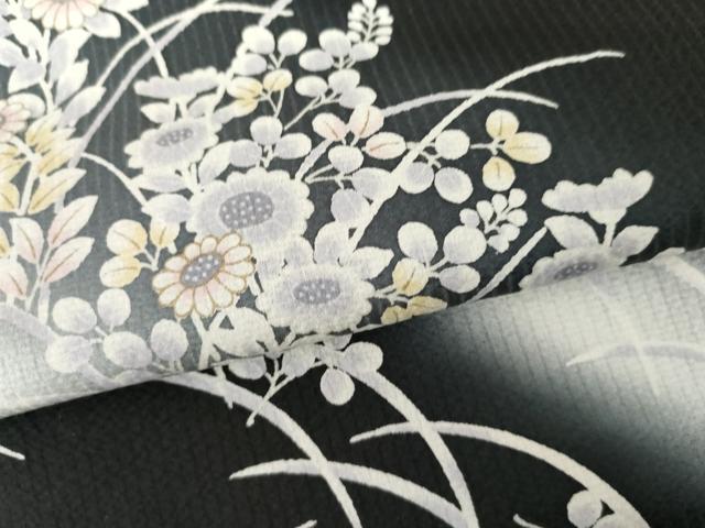 平和屋着物○訪問着 草花文 暈し染め 黒地 正絹 逸品 AABI0020cs