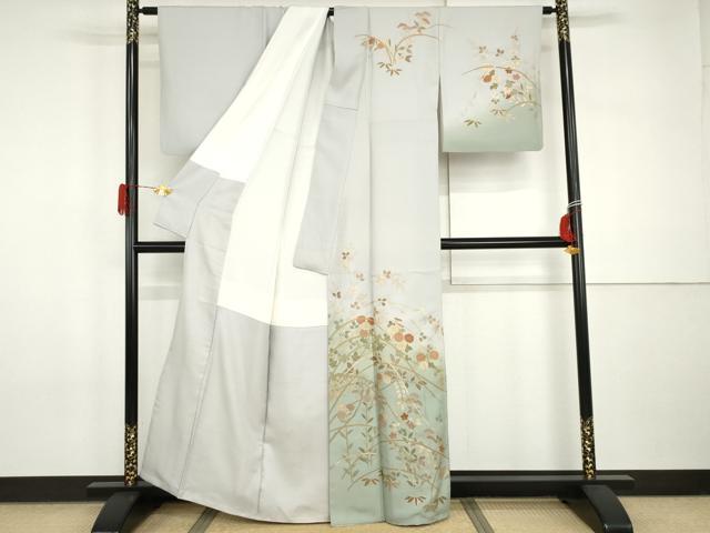平和屋着物●訪問着　枝花文　暈し染め　金彩　正絹　逸品　AABI0111cs_1