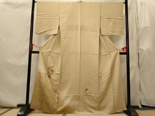 平和屋着物▽訪問着　単衣　色紙花文　暈し染め　金彩　正絹　逸品　AABI0168st