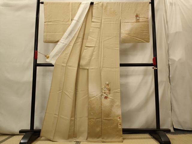 平和屋着物▽訪問着　単衣　色紙花文　暈し染め　金彩　正絹　逸品　AABI0168st_1