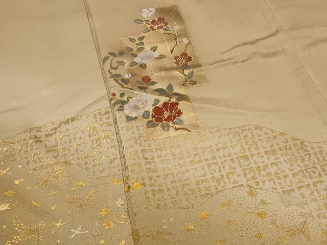 平和屋着物▽訪問着　単衣　色紙花文　暈し染め　金彩　正絹　逸品　AABI0168st_3