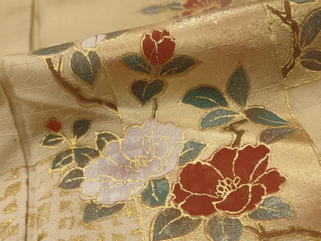 平和屋着物▽訪問着　単衣　色紙花文　暈し染め　金彩　正絹　逸品　AABI0168st_5