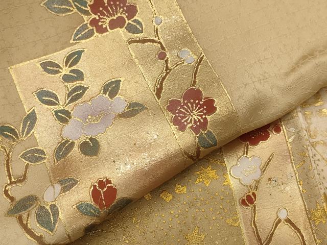 平和屋着物▽訪問着　単衣　色紙花文　暈し染め　金彩　正絹　逸品　AABI0168st_4