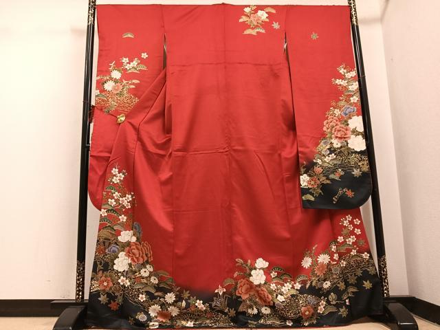平和屋着物●豪華振袖　草花文　暈し染め　金彩　正絹　逸品　AABI0494ph