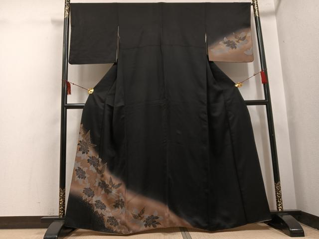 平和屋着物●訪問着　花鳥文　暈し染め　黒地　金彩　正絹　逸品　AABI0512ph 27,040円