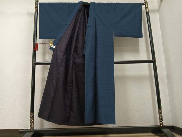 平和屋着物○男性 結城紬 アンサンブル 色無地 鉄御納戸色 井上商事