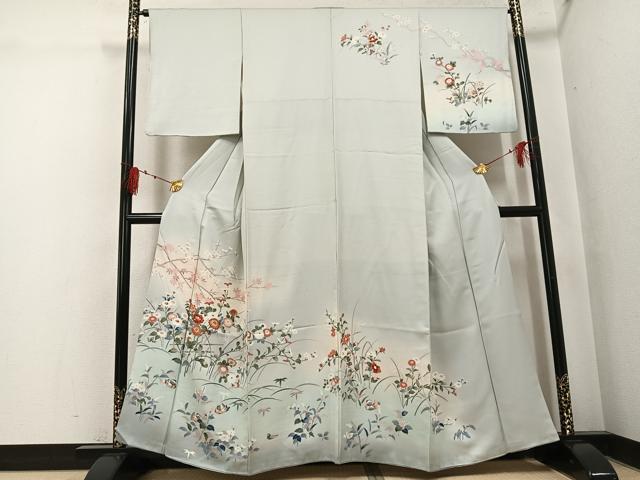 平和屋着物●訪問着　鴛鴦草花文　正絹　逸品　AABI0549ph