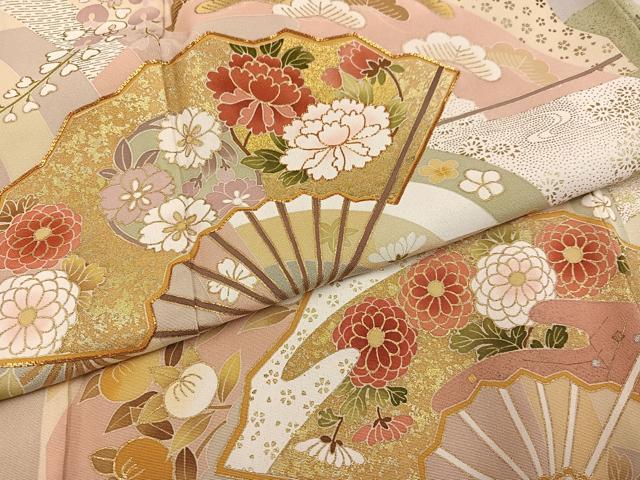 平和屋着物●訪問着　友禅　駒刺繍　扇面花文　暈し染め　金彩　正絹　逸品　未使用　AABI0567ph_4