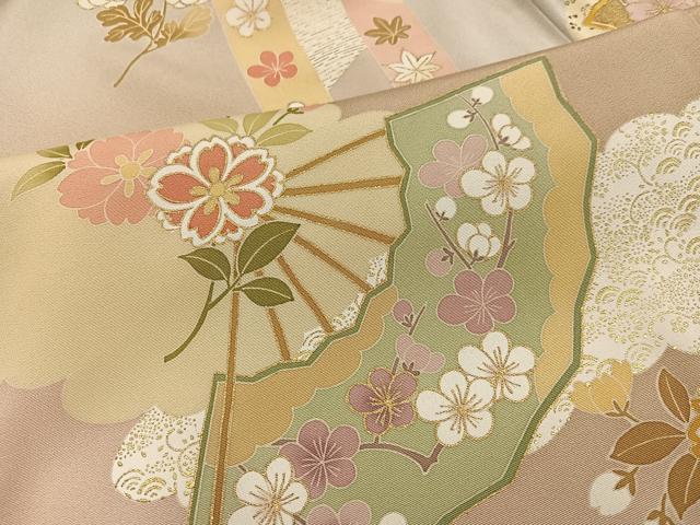 平和屋着物●訪問着　友禅　駒刺繍　扇面花文　暈し染め　金彩　正絹　逸品　未使用　AABI0567ph_5
