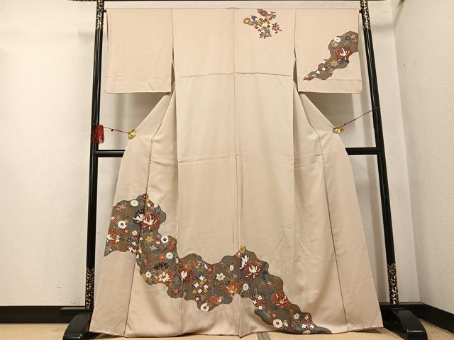 平和屋着物●訪問着　友禅　刺繍　草花文　正絹　逸品　AABI0571ph