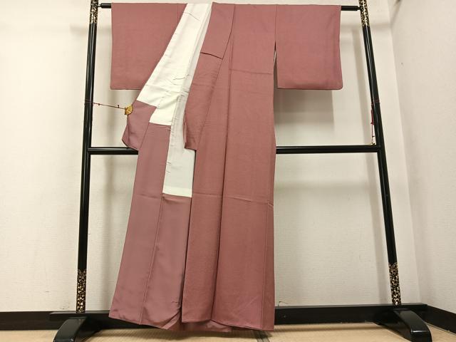平和屋着物●上質な色無地　堅牢染　蘇芳香色　反端付き　正絹　逸品　AABI0580ph_2
