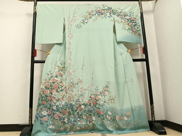 平和屋着物●高級染元　粋峰　林芳夫　京加賀友禅　訪問着　枝花文　暈し染め　正絹　逸品　AABI0593ph