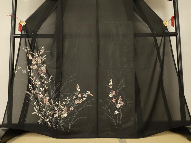 平和屋着物＊夏物　訪問着　絽　草花文　銀彩　正絹　逸品　AABI0657jd_2