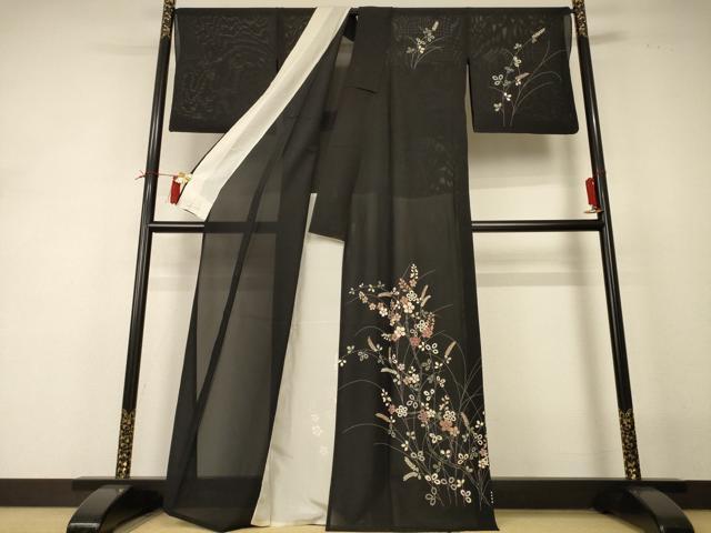 平和屋着物＊夏物　訪問着　絽　草花文　銀彩　正絹　逸品　AABI0657jd_1