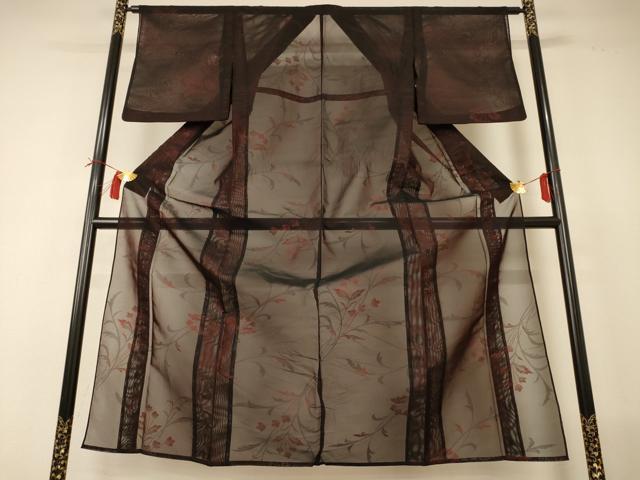 平和屋着物＊夏物　小紋　紗　草花文　正絹　逸品　AABI0664jd_1