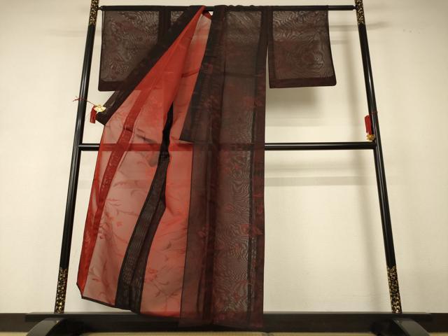 平和屋着物＊夏物　小紋　紗　草花文　正絹　逸品　AABI0664jd_2