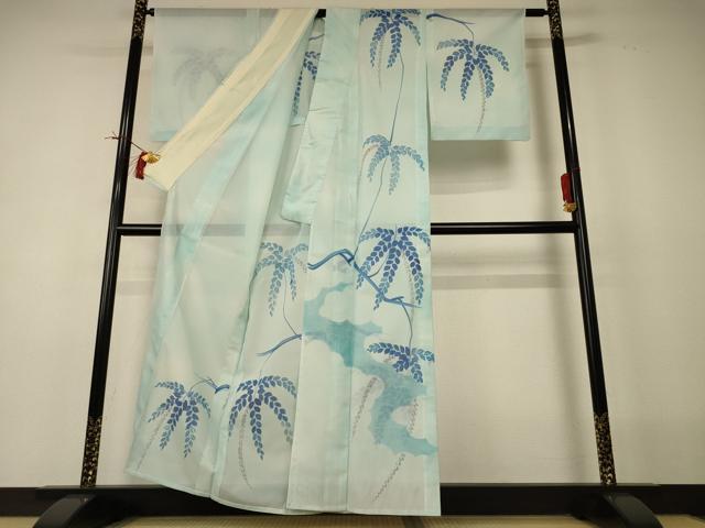 平和屋着物＊夏物　訪問着　絽　手描き　草花文　洗える着物　AABI0678jd_1