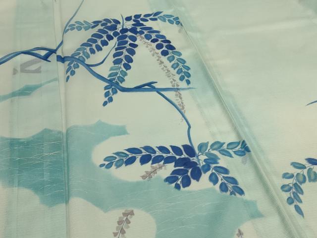 平和屋着物＊夏物　訪問着　絽　手描き　草花文　洗える着物　AABI0678jd_3