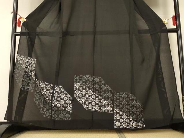 平和屋着物＊夏物　訪問着　絽　花格子　黒地　正絹　逸品　AABI0681jd_2