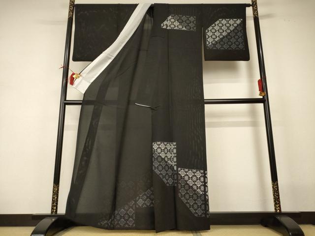 平和屋着物＊夏物　訪問着　絽　花格子　黒地　正絹　逸品　AABI0681jd_1