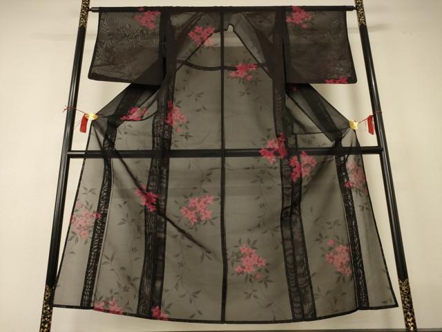 平和屋着物＊夏物　小紋　紗　草花文　正絹　逸品　AABI0682jd