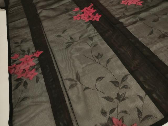 平和屋着物＊夏物　小紋　紗　草花文　正絹　逸品　AABI0682jd_2