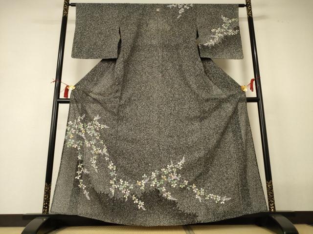 平和屋着物＊夏物　訪問着　絽　草花文　たたき染め　銀彩　三越扱い　正絹　逸品　AABI0690jd