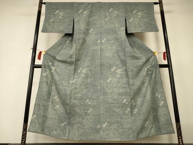 平和屋着物＊夏物　訪問着　生紬　手描き　草花文　正絹　逸品　AABI0734jd_1
