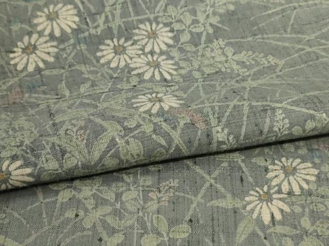 平和屋着物＊夏物　訪問着　生紬　手描き　草花文　正絹　逸品　AABI0734jd_4