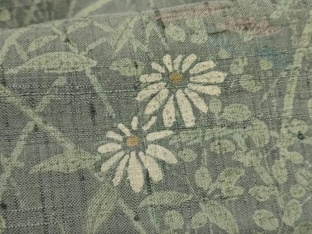 平和屋着物＊夏物　訪問着　生紬　手描き　草花文　正絹　逸品　AABI0734jd_5