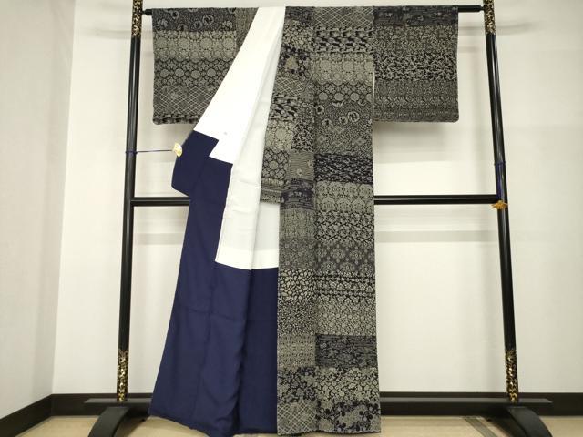 平和屋着物●藍造り国選定無形文化財　藍師・佐藤昭人　小紋　百柄　正絹　逸品　AABI0768ck_1