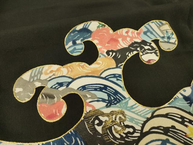 平和屋着物●豪華黒留袖　紅型　刺繍　立波文　金糸　正絹　逸品　AABI0776ck_5