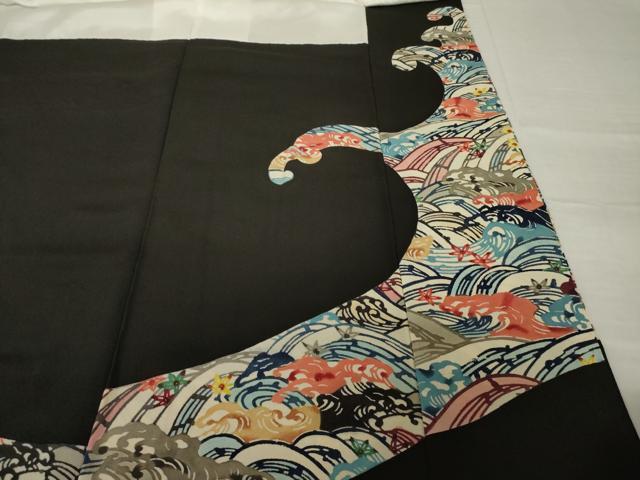 平和屋着物●豪華黒留袖　紅型　刺繍　立波文　金糸　正絹　逸品　AABI0776ck_8