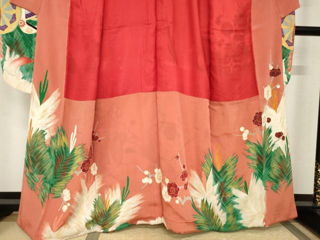 平和屋本店●アンティーク　大正ロマン　振袖　駒刺繍　御所車花文　金彩　正絹　逸品　AABI0783ck_3