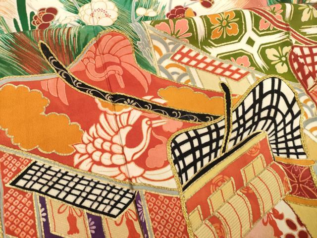 平和屋本店●アンティーク　大正ロマン　振袖　駒刺繍　御所車花文　金彩　正絹　逸品　AABI0783ck_6