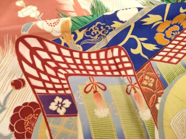 平和屋本店●アンティーク　大正ロマン　振袖　駒刺繍　御所車花文　金彩　正絹　逸品　AABI0783ck_7