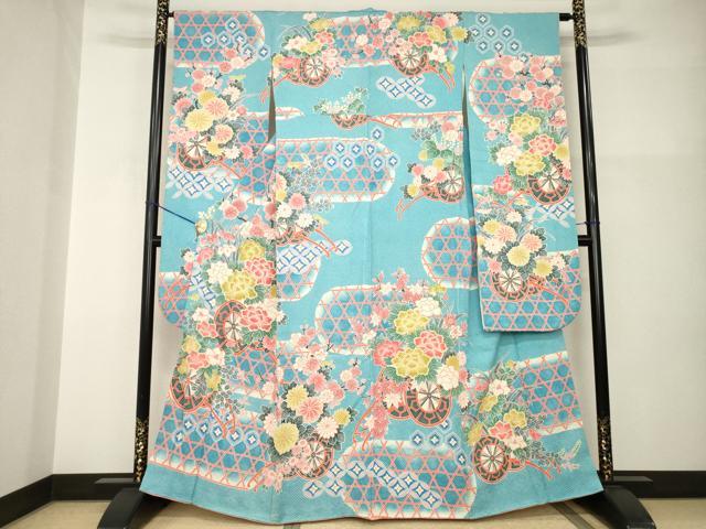 平和屋着物●名門　藤娘きぬたや・総絞り　振袖　花車文　正絹　逸品　AABI0794ck