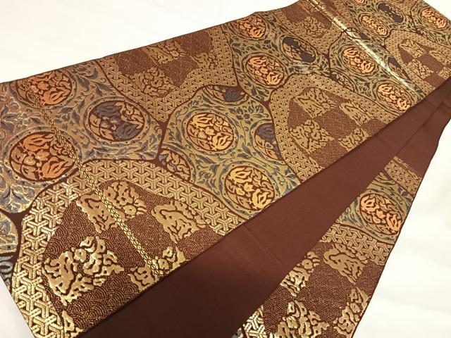 平和屋着物◎六通柄 本袋帯 唐織 名物裂 金糸 正絹 逸品 AABI0888yx