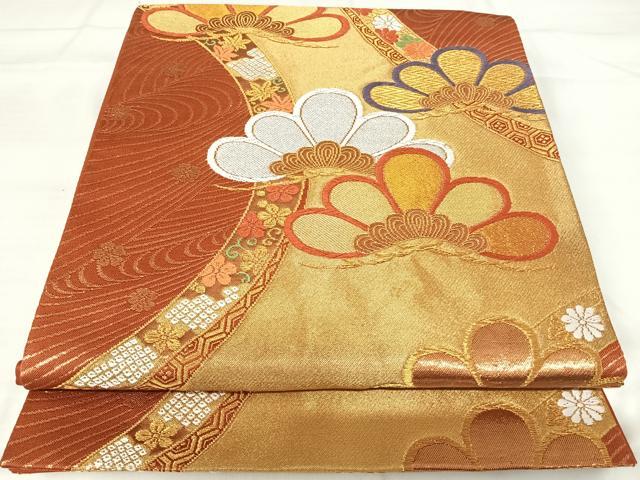 平和屋着物◎六通柄袋帯 唐織 流水花文 金銀糸 正絹 逸品 AABI0929yx 