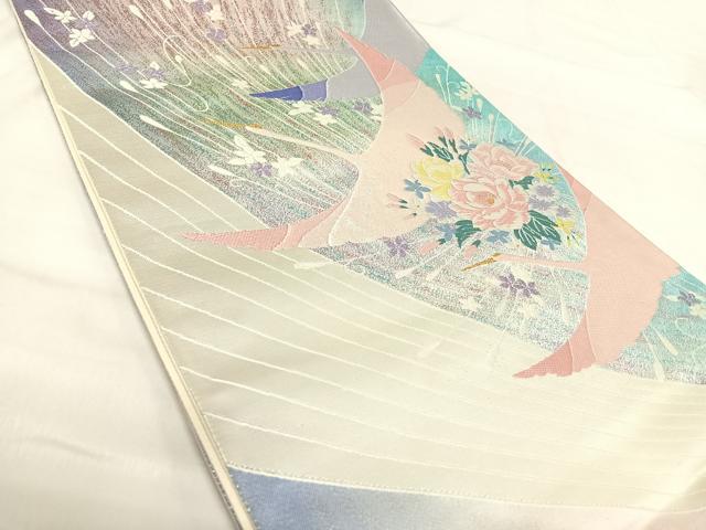 平和屋着物◎六通柄袋帯 唐織 飛鶴花文 金銀糸 正絹 逸品 AABI0996yx
