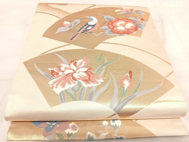 平和屋着物◎六通柄袋帯 唐織 地紙花鳥文 金糸 正絹 逸品 AABI1052yx