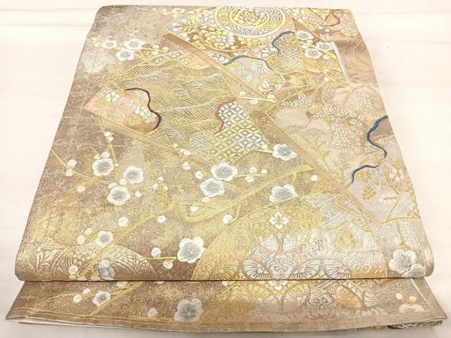 平和屋着物◎六通柄袋帯 唐織 地紙花鳥文 金糸 正絹 逸品 AABI1052yx