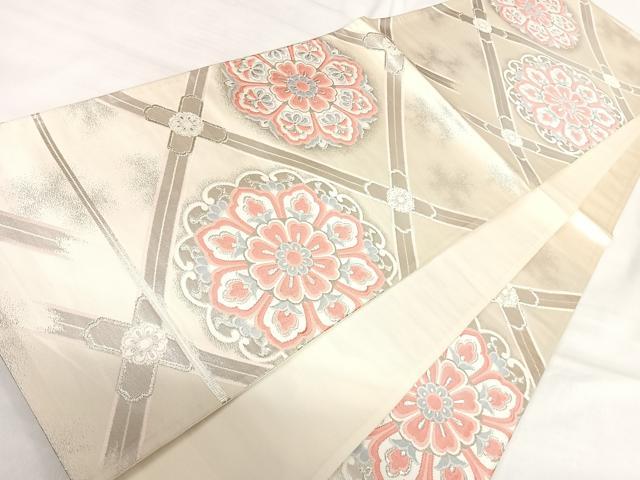 平和屋着物◎六通柄袋帯 唐織 花菱文 銀糸 正絹 逸品 AABI1181yx
